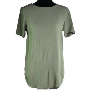 H&M Women's 100% Viscose Crepe Short Sleeve Shirttail Blouse - Sage Green